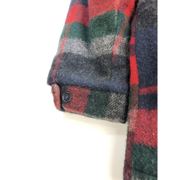 Woolrich Men Muti Plaid Collared Long Barn Coat Size L lined Vintage Made USA - Picture 10 of 11